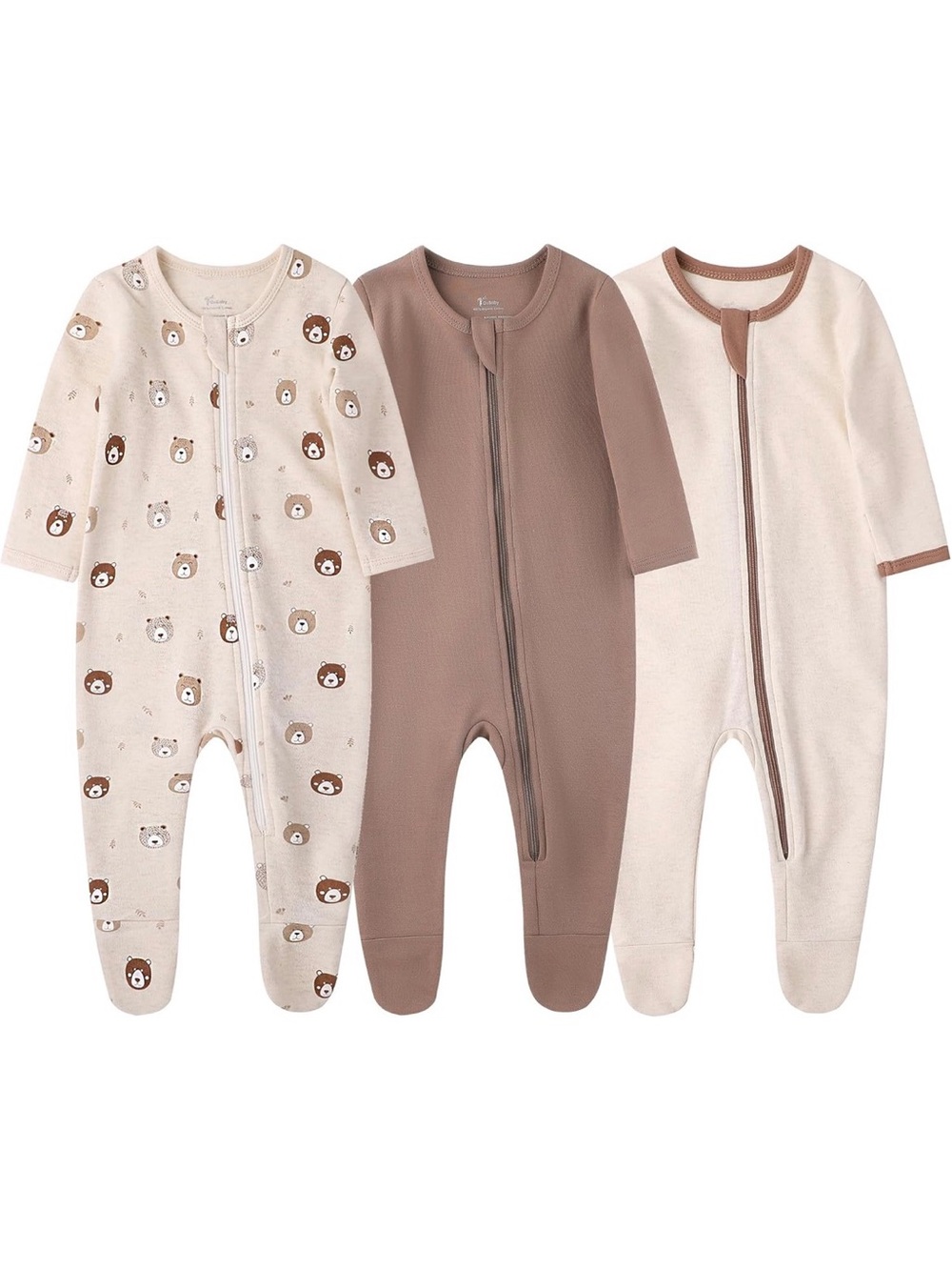 Unisex 100% Organic Cotton 0-3 Mo Zipper Footie One Piece Sleepers Pajamas 3 Ct